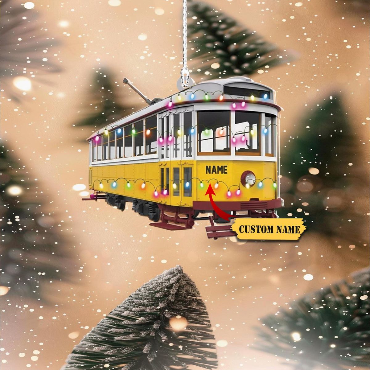 Vintage Tram, Train Christmas Ornament 2D, Railroader Tree Hanging Xmas Ornament,Train Christmas Ornament Custom Shaped Flat Ornament