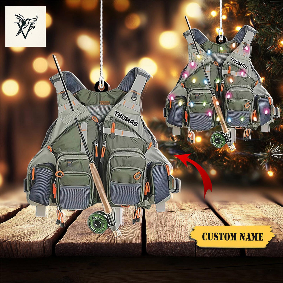 Custom Fishing Vest Acrylic Christmas Ornament2D For Fishing Lovers, Fishing Ornament For Dad, Xmas Gift For Fisher, Fisher Lover Gifts 2024