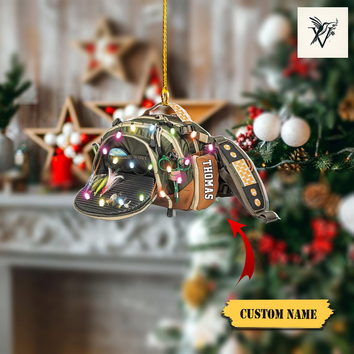 Personalized Fishing Backpack Christmas Ornament 2D, Fishing Lovers Gift, Fishing Ornament, Custom Flat Acrylic Ornament, Christmas Ornament