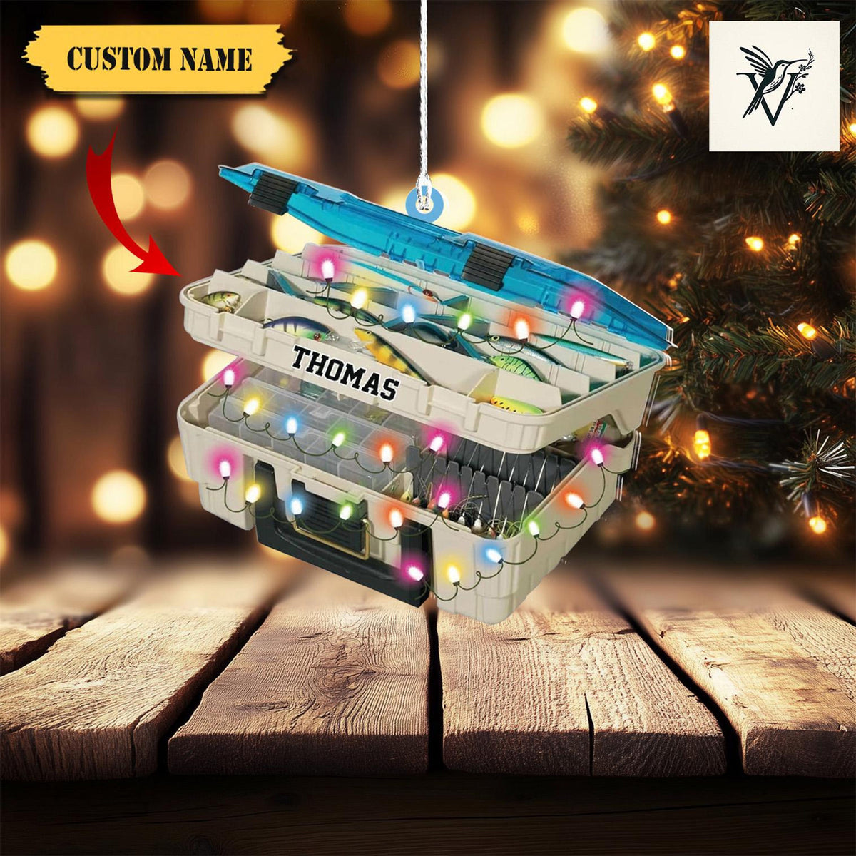 Custom Name Fishing Ornament 2D , Fisherman Ornament, Christmas Tackle Box, Grandpa Ornament,