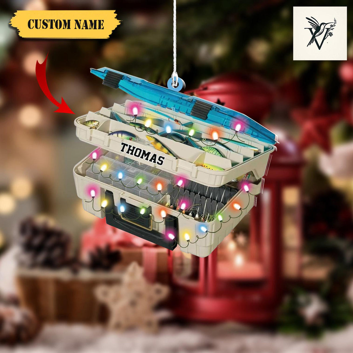 Custom Name Fishing Ornament 2D , Fisherman Ornament, Christmas Tackle Box, Grandpa Ornament,