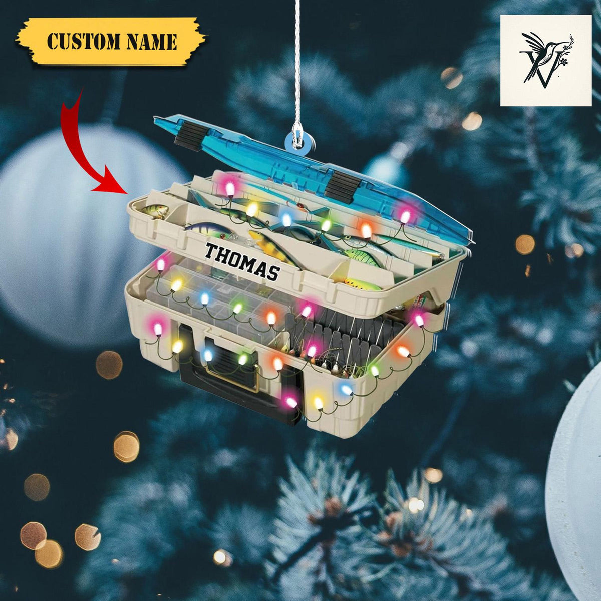 Custom Name Fishing Ornament 2D , Fisherman Ornament, Christmas Tackle Box, Grandpa Ornament,