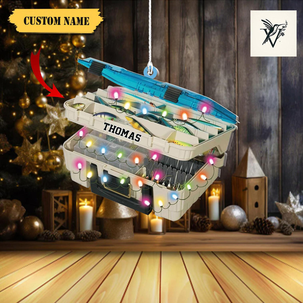 Custom Name Fishing Ornament 2D , Fisherman Ornament, Christmas Tackle Box, Grandpa Ornament,