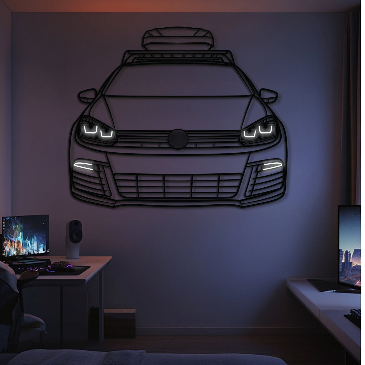 2014 Golf Front View Metal Neon Car Wall Art  Gift For Him/ Her, Gift Ideas For Car Lovers