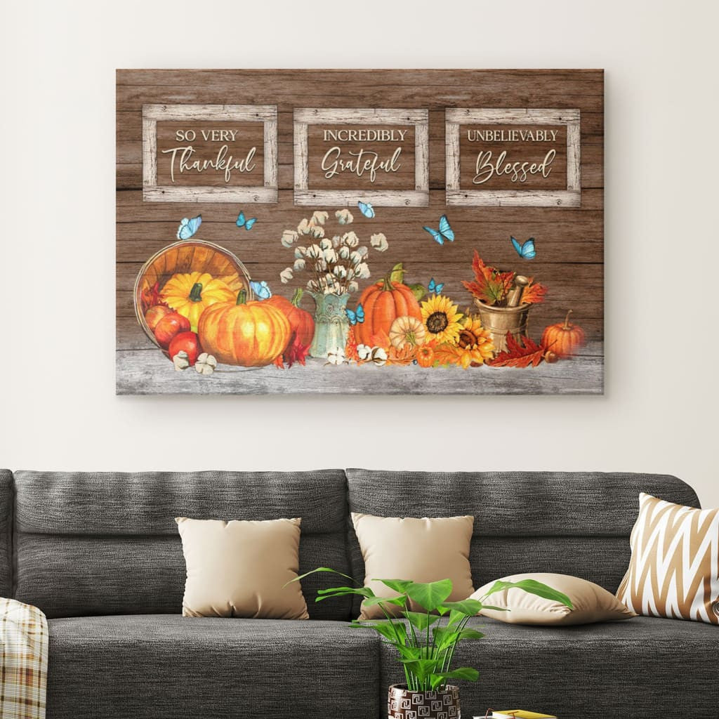 Thankful Grateful Blessed Pumpkin Thanksgiving Canvas Gallery Wrapped Canvas Framed Gift Idea Canvas