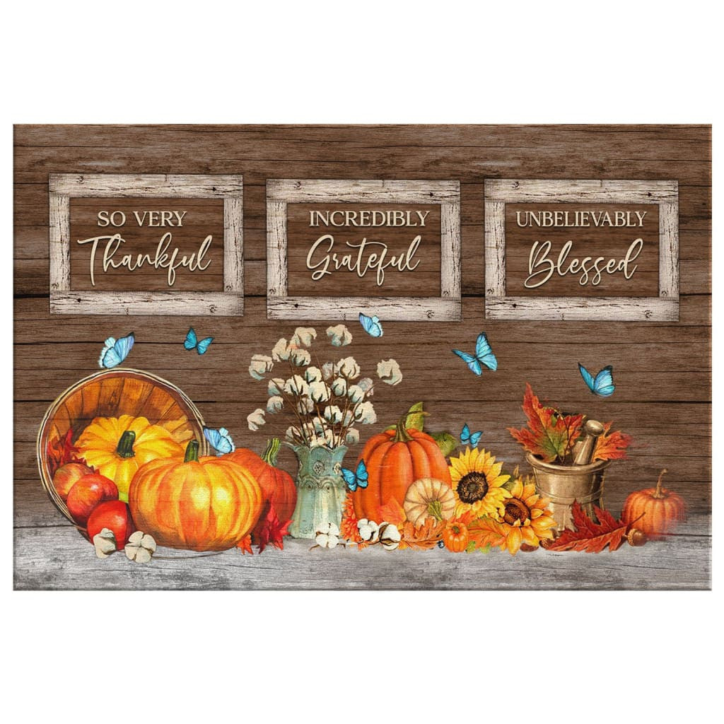 Thankful Grateful Blessed Pumpkin Thanksgiving Canvas Gallery Wrapped Canvas Framed Gift Idea Canvas