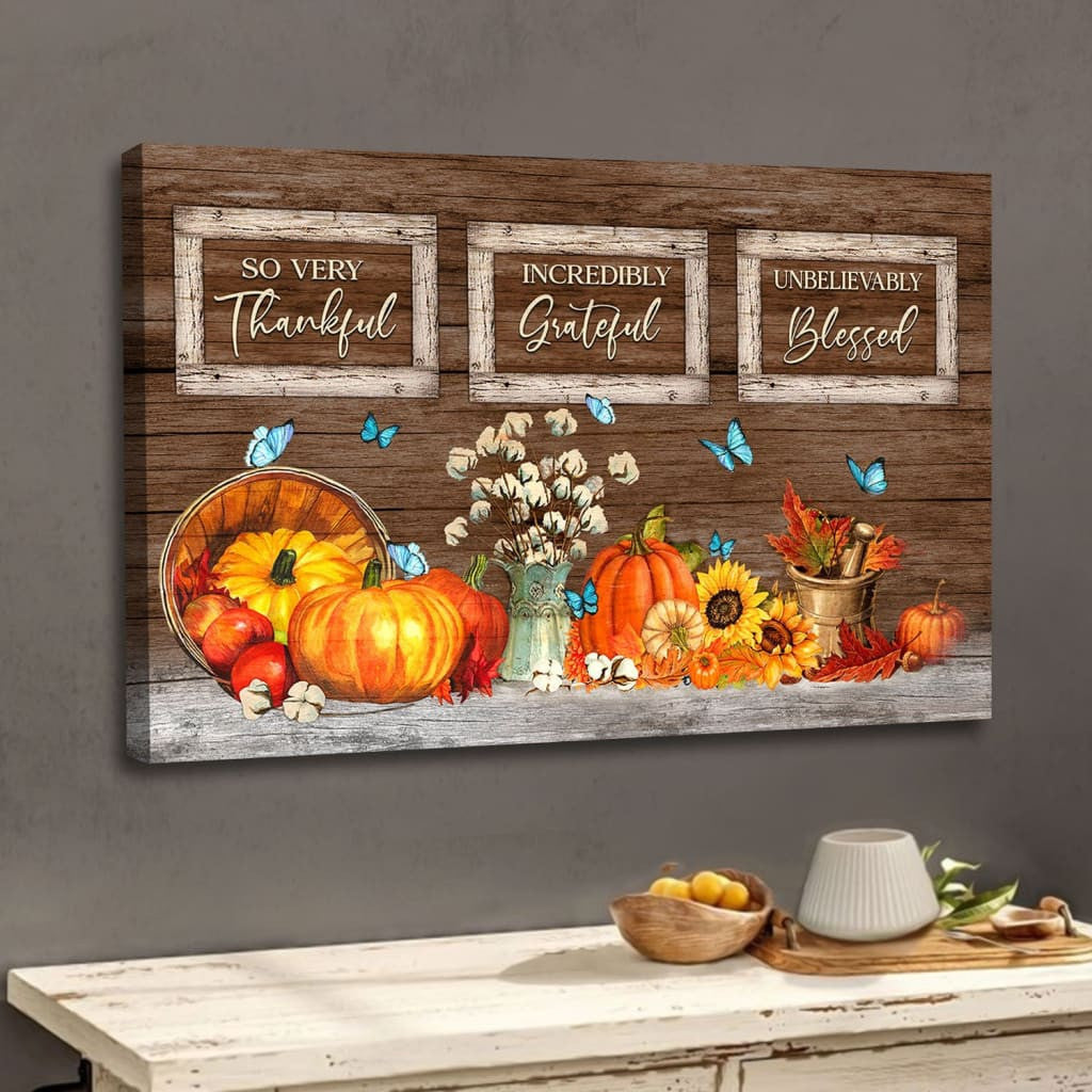 Thankful Grateful Blessed Pumpkin Thanksgiving Canvas Gallery Wrapped Canvas Framed Gift Idea Canvas