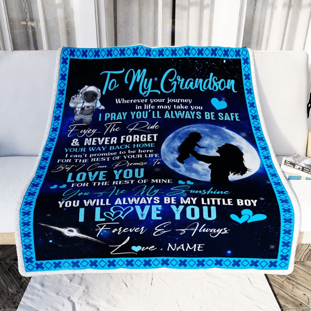 Personalized To My Grandson Blanket From Grandma Nana Wherever Your Journey My Little Boy Grandson Birthday Graduation Christmas Customized Fleece Blanket