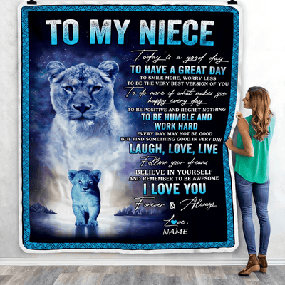 Personalized To My Niece Lion Blanket From Aunt Auntie Every Day Laugh Love Live Niece Birthday Graduation Christmas Customized Bed Fleece Throw Blanket