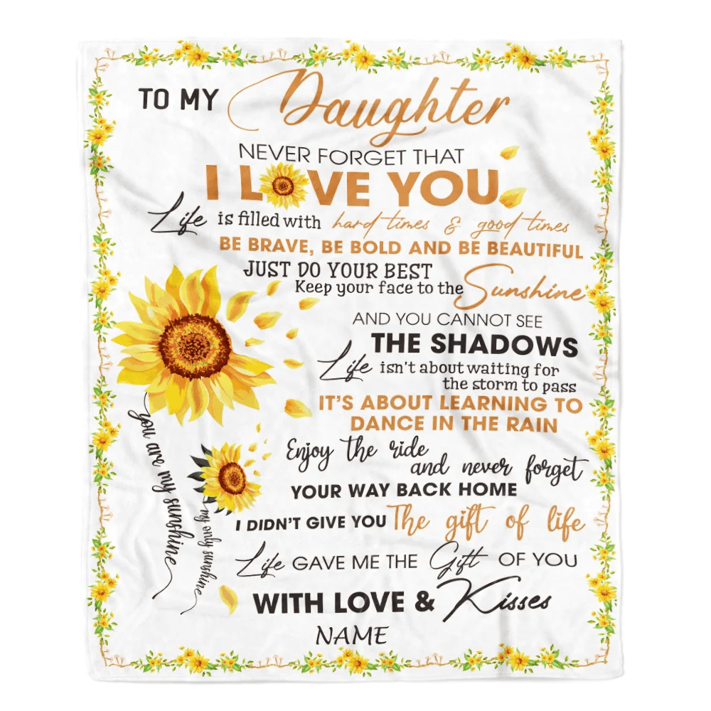 Personalized To My Daughter Blanket From Mom Dad I Love You White Sunflower Daughter Birthday Christmas Thanksgiving Graduation Customized Fleece Blanket
