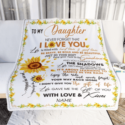 Personalized To My Daughter Blanket From Mom Dad I Love You White Sunflower Daughter Birthday Christmas Thanksgiving Graduation Customized Fleece Blanket