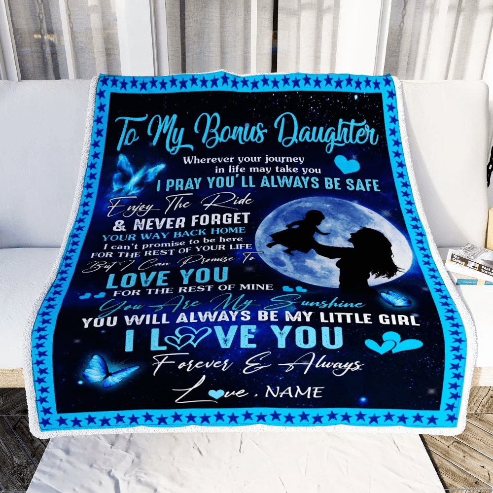 Personalized To My Bonus Daughter Blanket From Stepmother Wherever Your Journey My Little Girl Stepdaughter Birthday Christmas Customized Fleece Blanket