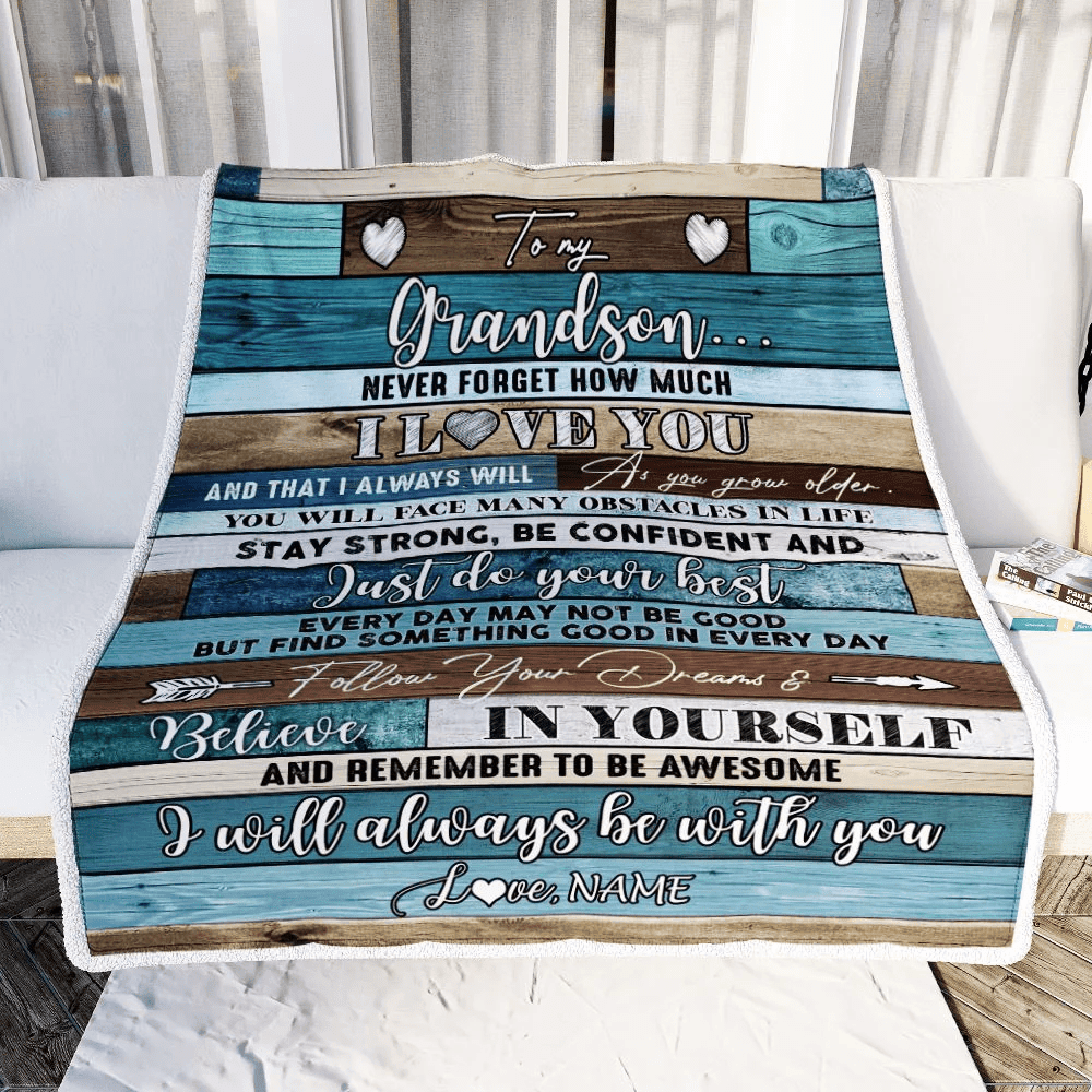 Personalized To My Grandson Blanket From Grandma Wood Never Forget I Love You Grandson Birthday Graduation Christmas Customized Bed Fleece Throw Blanket