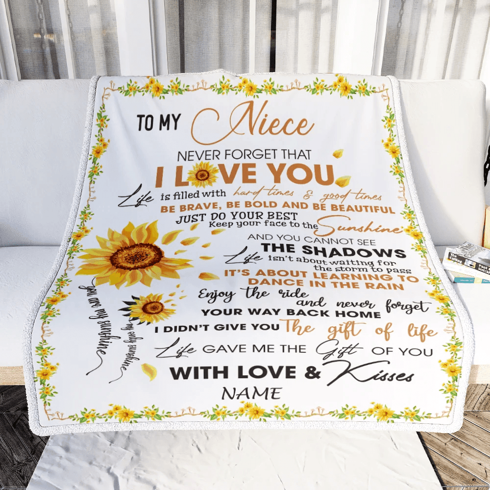 Personalized To My Niece Blanket From Aunt Auntie Uncle I Love You White Sunflower Niece Birthday Christmas Thanksgiving Graduation Customized Fleece Blanket