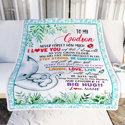 Personalized To My Godson Blanket From Godmother Aunt Never Forget I Love You Elephant Baby Boy Godson Birthday Christmas Customized Fleece Blanket