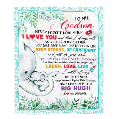 Personalized To My Godson Blanket From Godmother Aunt Never Forget I Love You Elephant Baby Boy Godson Birthday Christmas Customized Fleece Blanket
