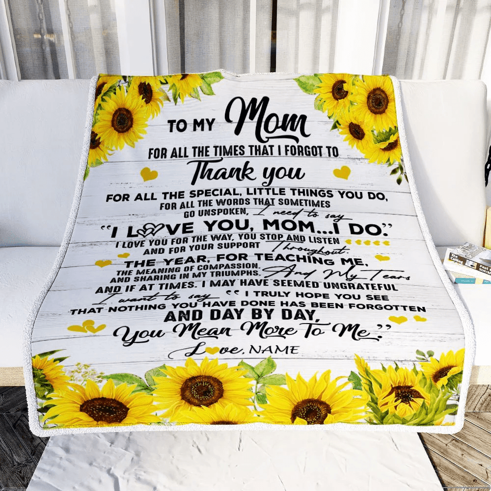 Personalized To My Mom Blanket From Daughter Son Thank You For All Wood Sunflower Mother Birthday Mothers Day Christmas Customized Bed Fleece Throw Blanket