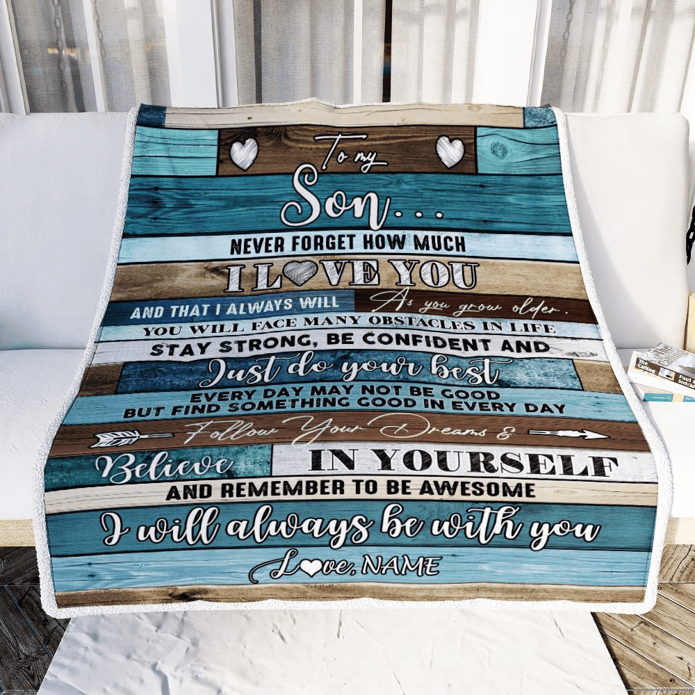 Personalized To My Son Blanket From Mom Dad Mother Father Wood Never Forget I Love You Son Birthday Graduation Christmas Customized Bed Fleece Throw Blanket