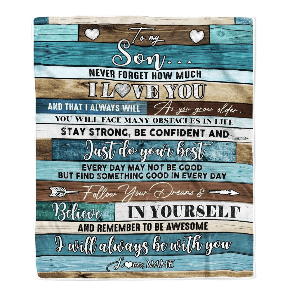 Personalized To My Son Blanket From Mom Dad Mother Father Wood Never Forget I Love You Son Birthday Graduation Christmas Customized Bed Fleece Throw Blanket