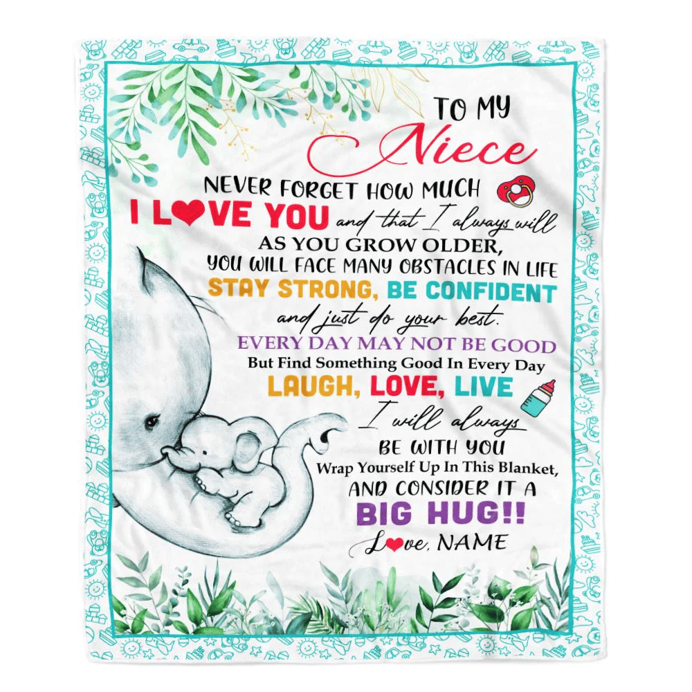 Personalized To My Niece Blanket From Aunt Auntie Never Forget I Love You Elephant Baby Girl Niece Birthday Christmas Customized Fleece Throw Blanket