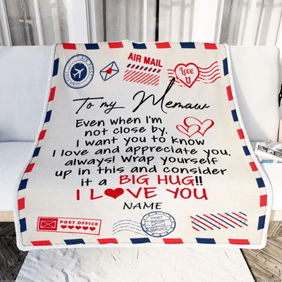 Personalized Memaw Blanket From Grandkids I Love You Hugs Air Mail Letter Memaw Birthday Valentine Christmas Wedding Anniversary Customized Fleece Blanket