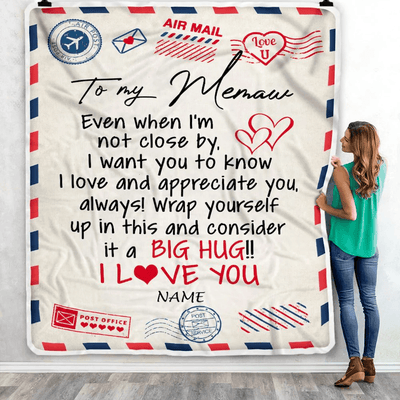 Personalized Memaw Blanket From Grandkids I Love You Hugs Air Mail Letter Memaw Birthday Valentine Christmas Wedding Anniversary Customized Fleece Blanket