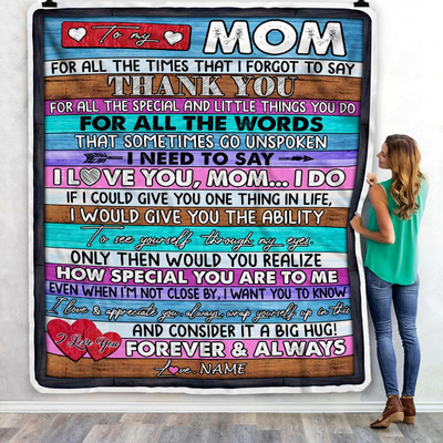 Personalized To My Mom Blanket From Daughter Son Wood Thank You I Love You Mom Birthday Mothers Day Christmas Customized Bed Fleece Throw Blanket