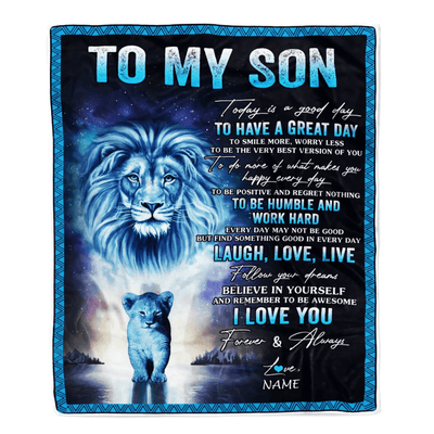 Personalized To My Son Lion Blanket From Dad Father Every Day Laugh Love Live Son Birthday Graduation Christmas Customized Fleece Throw Blanket