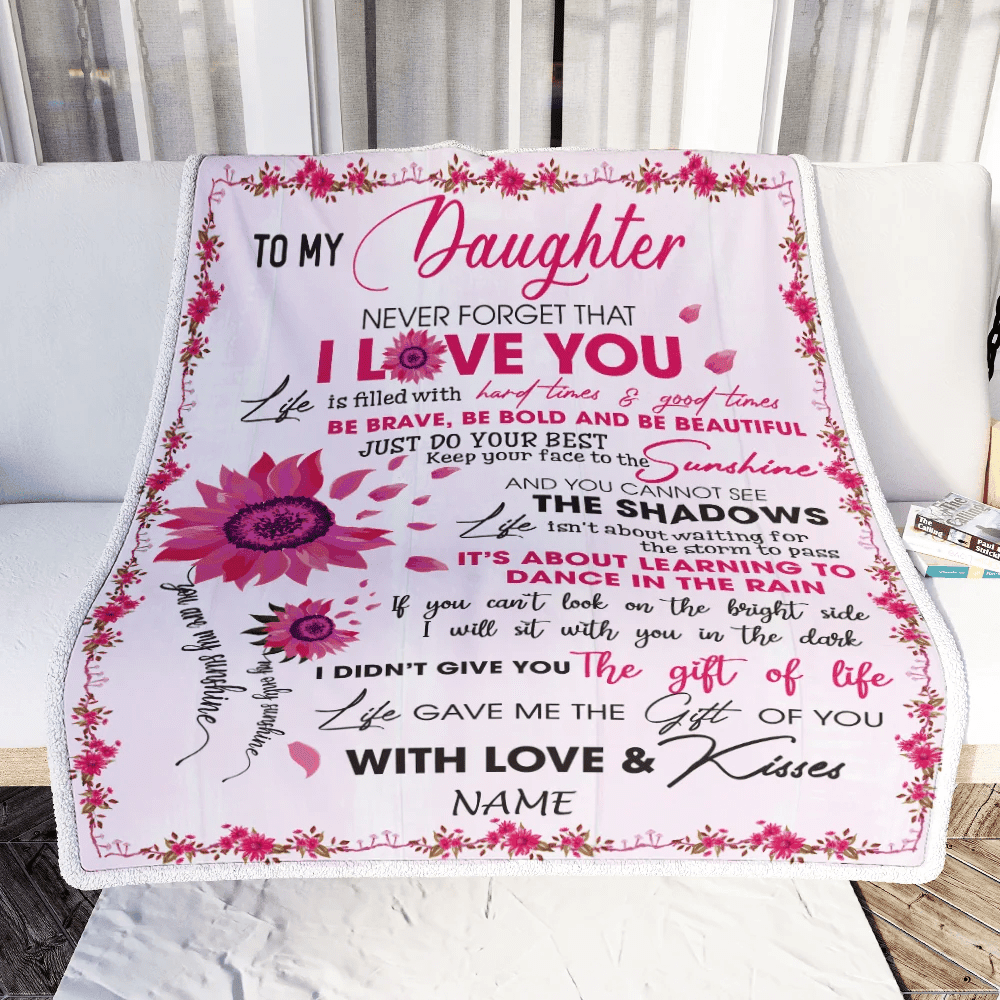Personalized To My Daughter Blanket From Mom Dad I Love You Pink Sunflower Daughter Birthday Christmas Thanksgiving Graduation Customized Fleece Blanket