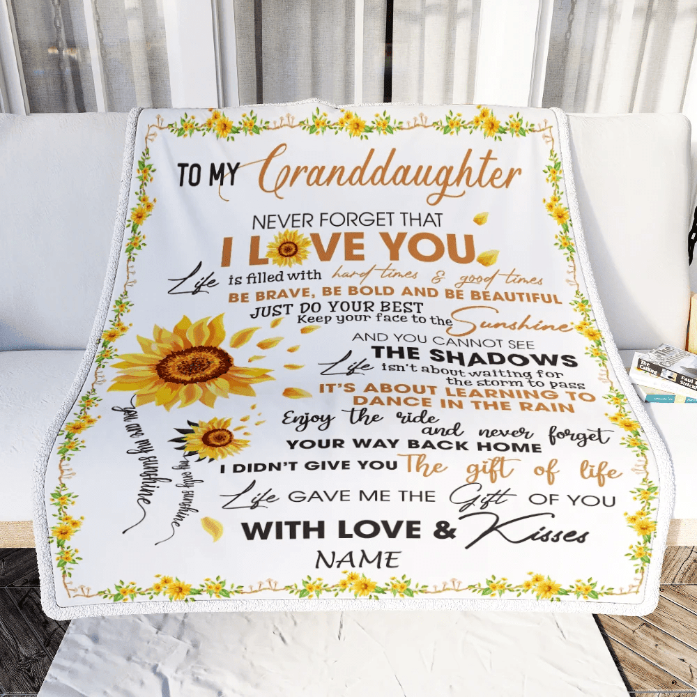 Personalized To My Granddaughter Blanket From Grandma Grandpa Nana I Love You White Sunflower Granddaughter Birthday Christmas Customized Fleece Blanket