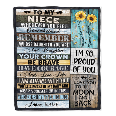 Personalized To My Niece Blanket from Aunt Auntie Uncle Wood Whenever You Feel Overwhelmed Remember Whose Niece Birthday Christmas Fleece Blanket