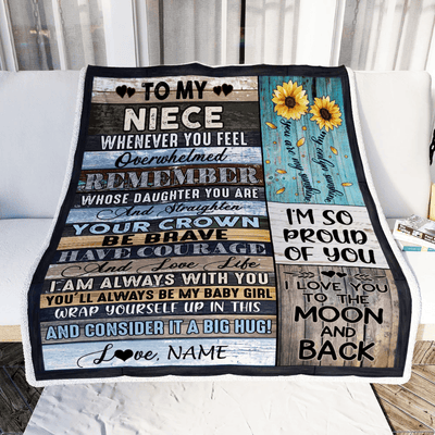 Personalized To My Niece Blanket from Aunt Auntie Uncle Wood Whenever You Feel Overwhelmed Remember Whose Niece Birthday Christmas Fleece Blanket