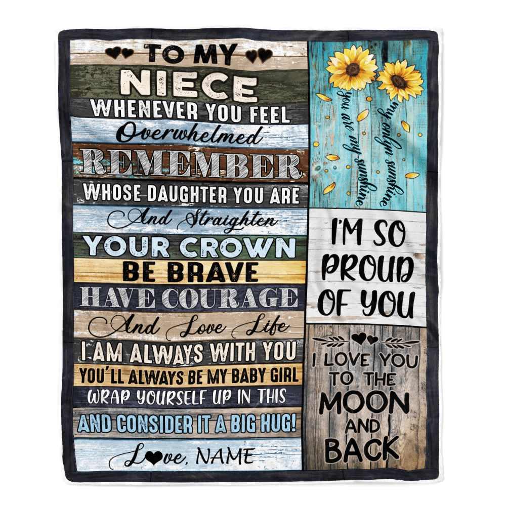 Personalized To My Niece Blanket from Aunt Auntie Uncle Wood Whenever You Feel Overwhelmed Remember Whose Niece Birthday Christmas Fleece Blanket