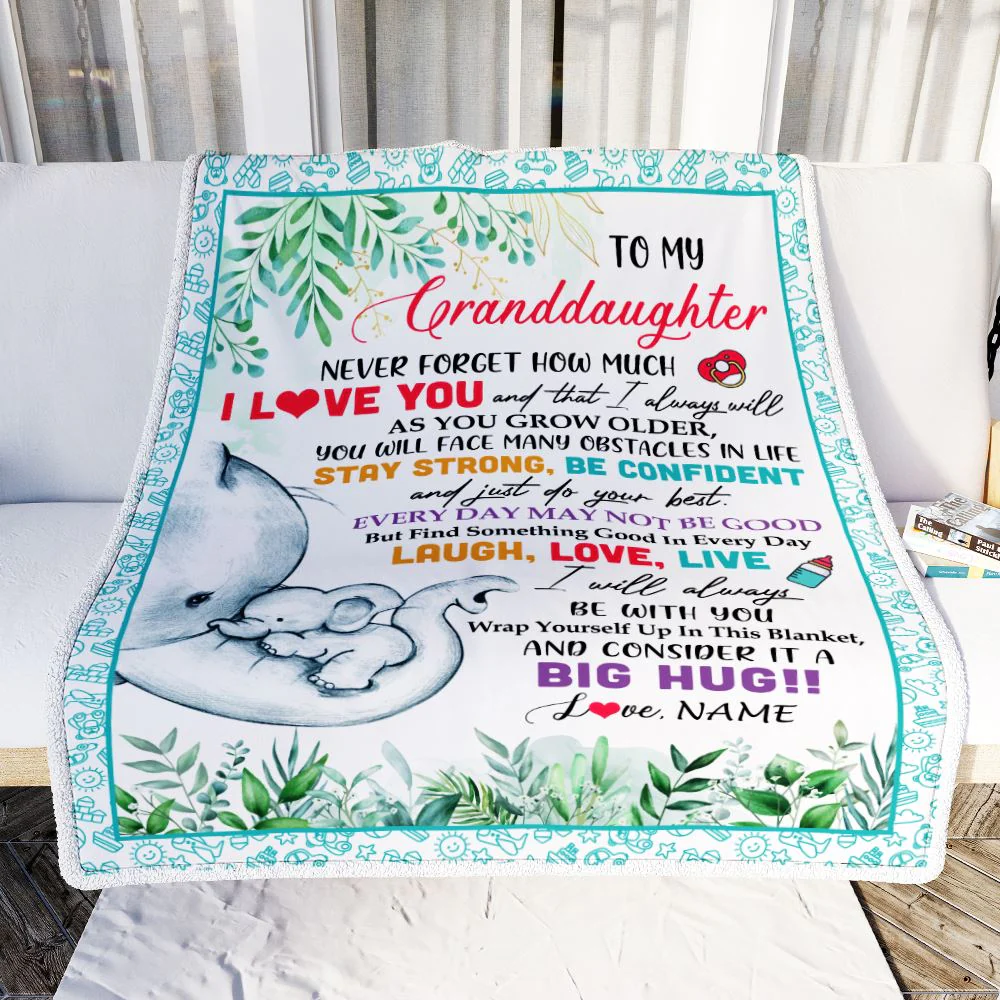 Personalized To My Granddaughter Blanket From Grandma Never Forget I Love You Elephant Baby Girl Granddaughter Birthday Christmas Customized Fleece Blanket
