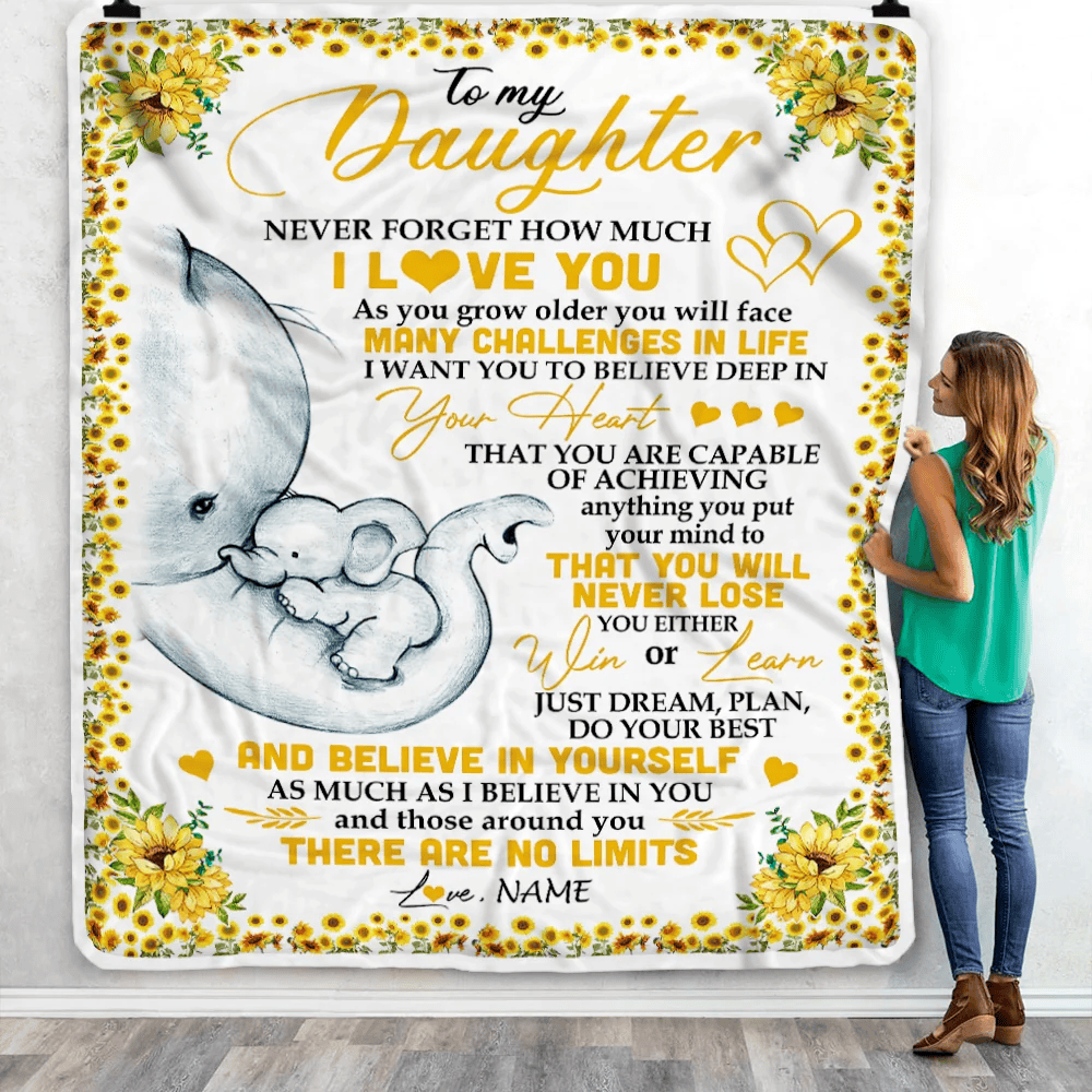 Personalized To My Daughter I Love You From Mom Dad Panda Sunflower Elephant Daughter Birthday Christmas Thanksgiving Graduation Customized Fleece Blanket