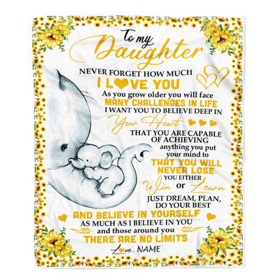 Personalized To My Daughter I Love You From Mom Dad Panda Sunflower Elephant Daughter Birthday Christmas Thanksgiving Graduation Customized Fleece Blanket