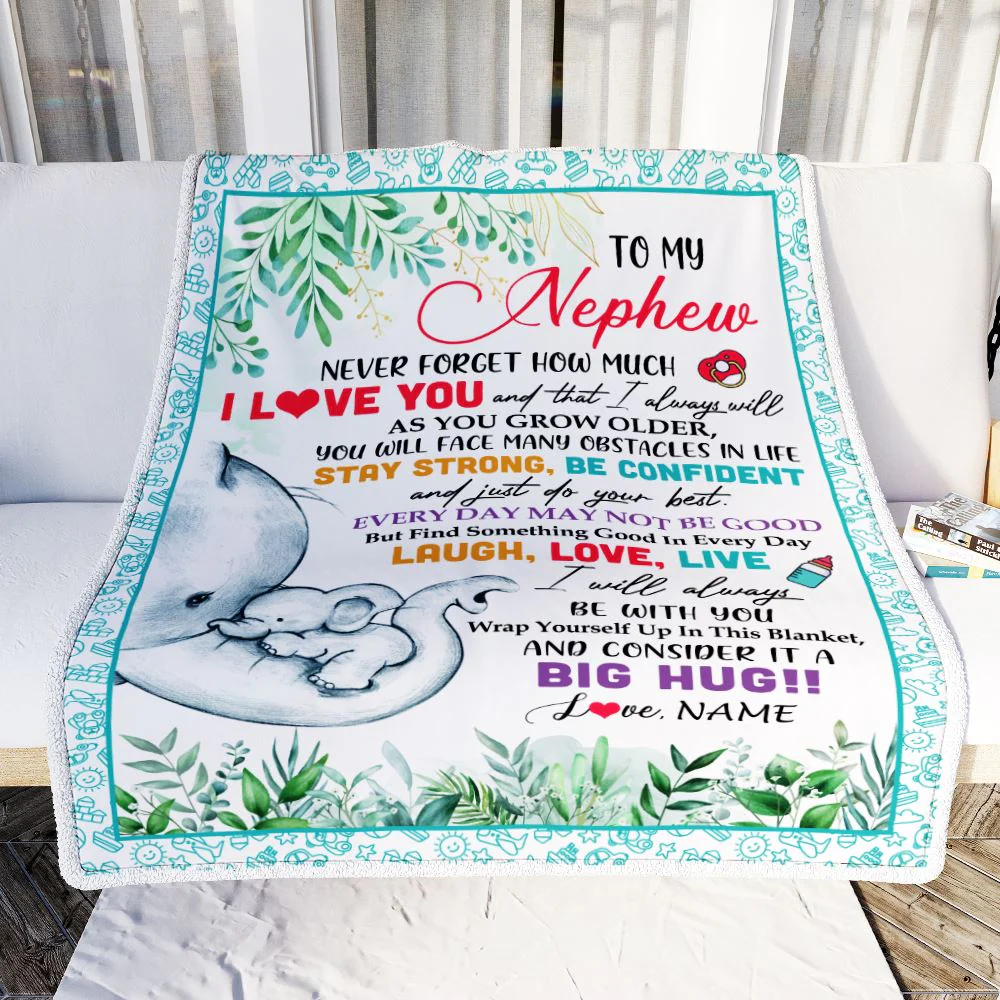 Personalized To My Nephew Blanket From Aunt Auntie Never Forget I Love You Elephant Baby Boy Nephew Birthday Graduation Christmas Customized Fleece Blanket