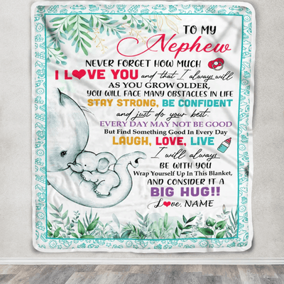 Personalized To My Nephew Blanket From Aunt Auntie Never Forget I Love You Elephant Baby Boy Nephew Birthday Graduation Christmas Customized Fleece Blanket
