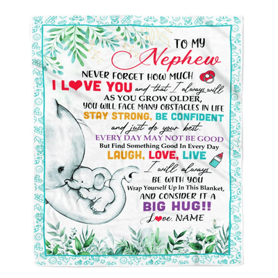 Personalized To My Nephew Blanket From Aunt Auntie Never Forget I Love You Elephant Baby Boy Nephew Birthday Graduation Christmas Customized Fleece Blanket