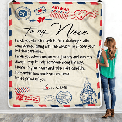 Personalized Letter Blanket To My Niece From Aunt Auntie Uncle I'm So Proud Of You Niece Birthday Christmas Thanksgiving Graduation Customized Fleece Blanket