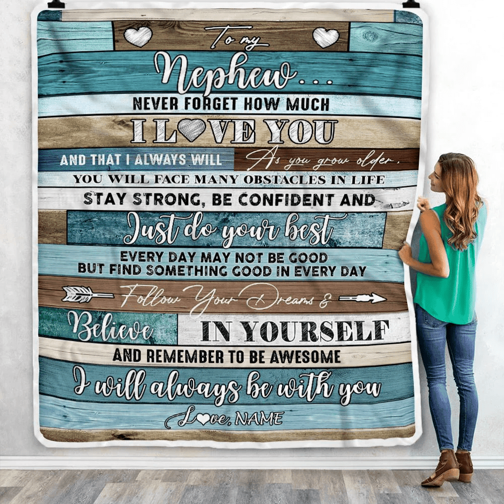 Personalized To My Nephew Blanket From Aunt Uncle Auntie Wood Never Forget I Love You Nephew Birthday Graduation Christmas Customized Bed Fleece Throw Blanket