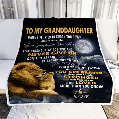 Personalized To My Granddaughter Blanket From Grandma Grandpa Lion Never Give Up Granddaughter Birthday Christmas Customized Fleece Throw Blanket