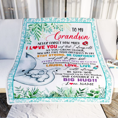 Personalized To My Grandson Blanket From Grandma Never Forget I Love You Elephant Baby Boy Grandson Birthday Graduation Christmas Customized Fleece Blanket