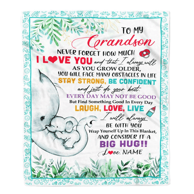 Personalized To My Grandson Blanket From Grandma Never Forget I Love You Elephant Baby Boy Grandson Birthday Graduation Christmas Customized Fleece Blanket
