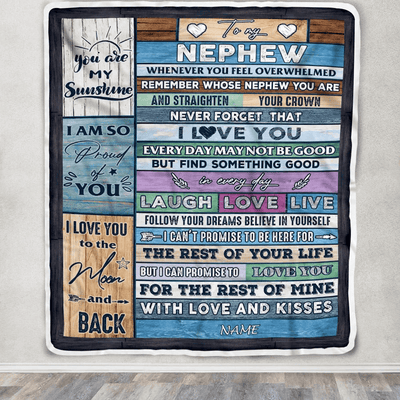 Personalized To My Nephew Blanket From Aunt Auntie Uncle Wood Whenever You Feel Overwhelmed Nephew Birthday Graduation Christmas Customized Fleece Blanket