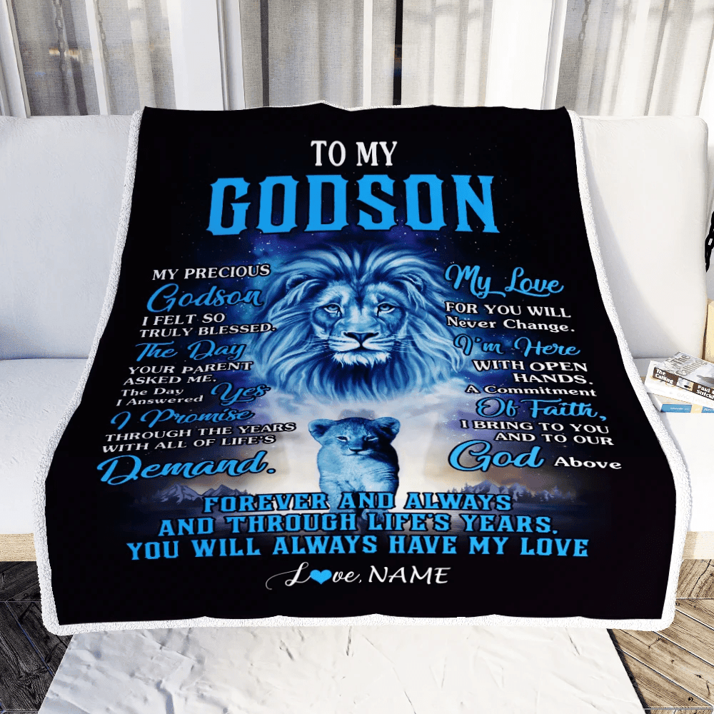 Personalized To My Godson Blanket From Godfather Lion My Precious Godson Birthday Graduation Anniversary Christmas Customized Fleece Throw Blanket