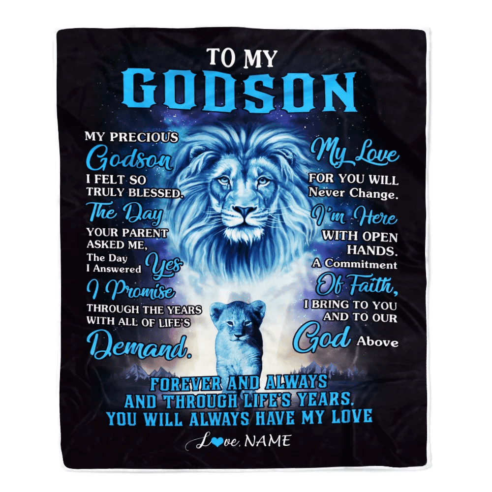 Personalized To My Godson Blanket From Godfather Lion My Precious Godson Birthday Graduation Anniversary Christmas Customized Fleece Throw Blanket