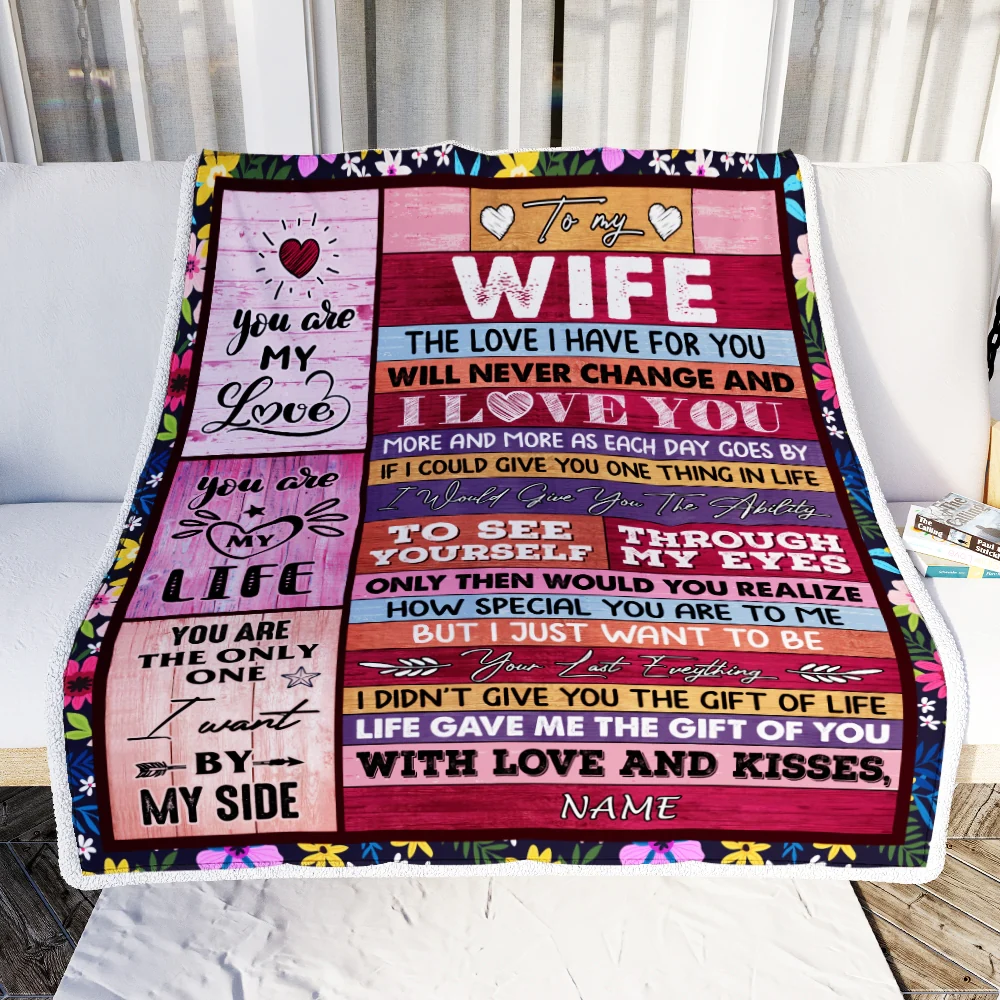 Personalized To My Wife Blanket From Husband Wood I Love You More And More Soulmate Wife Anniversary Valentines Day Wedding Christmas Fleece Throw Blanket