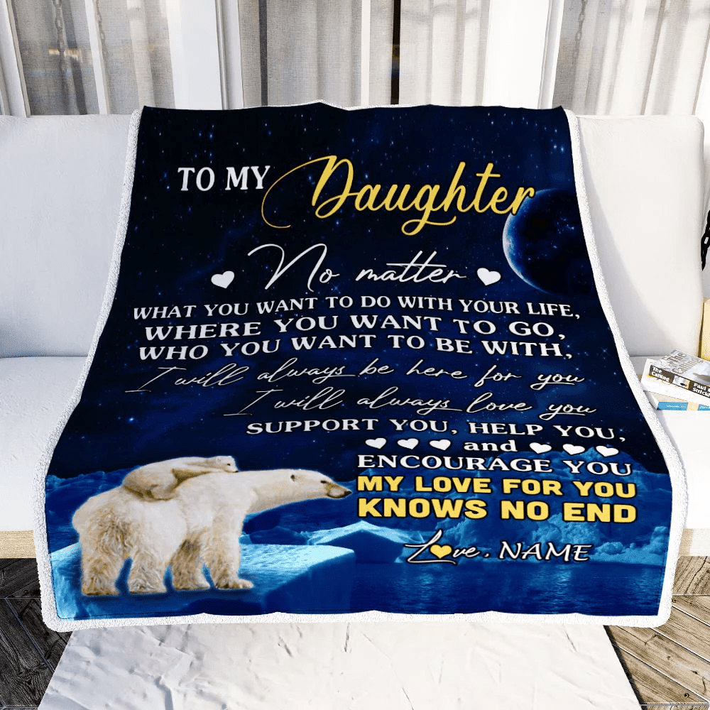Personalized To My Daughter Blanket From Mom Mother Dad Polar Bear I Will Always Love You Daughter Birthday Christmas Graduation Customized Fleece Blanket