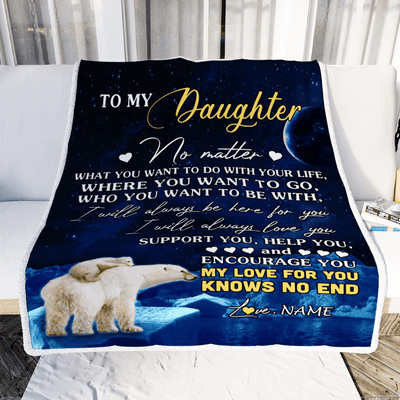 Personalized To My Daughter Blanket From Mom Mother Dad Polar Bear I Will Always Love You Daughter Birthday Christmas Graduation Customized Fleece Blanket